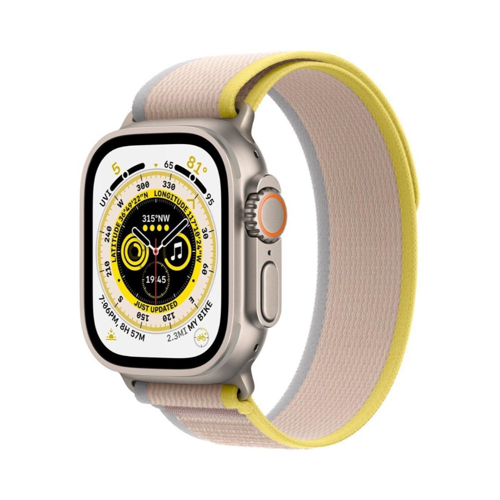 Apple Watch Ultra (GPS + Cellular) 49mm Titanium Case with Yellow/Beige Trail Loop - S/M - MNHD3LL/A