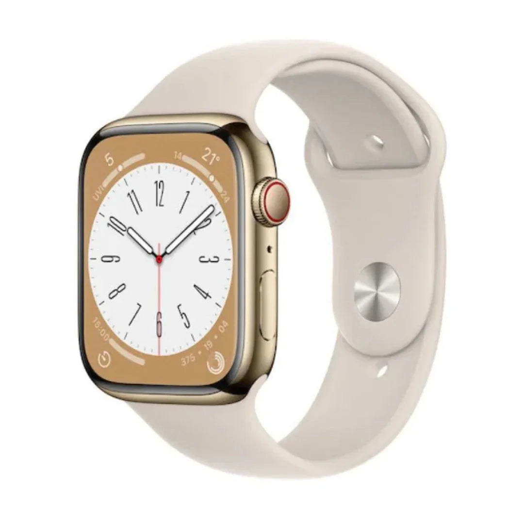 Apple Watch Series 8 GPS + Cellular 45mm Gold Stainless Steel Case with Starlight Sport Band - M/L - MNW03LL/A