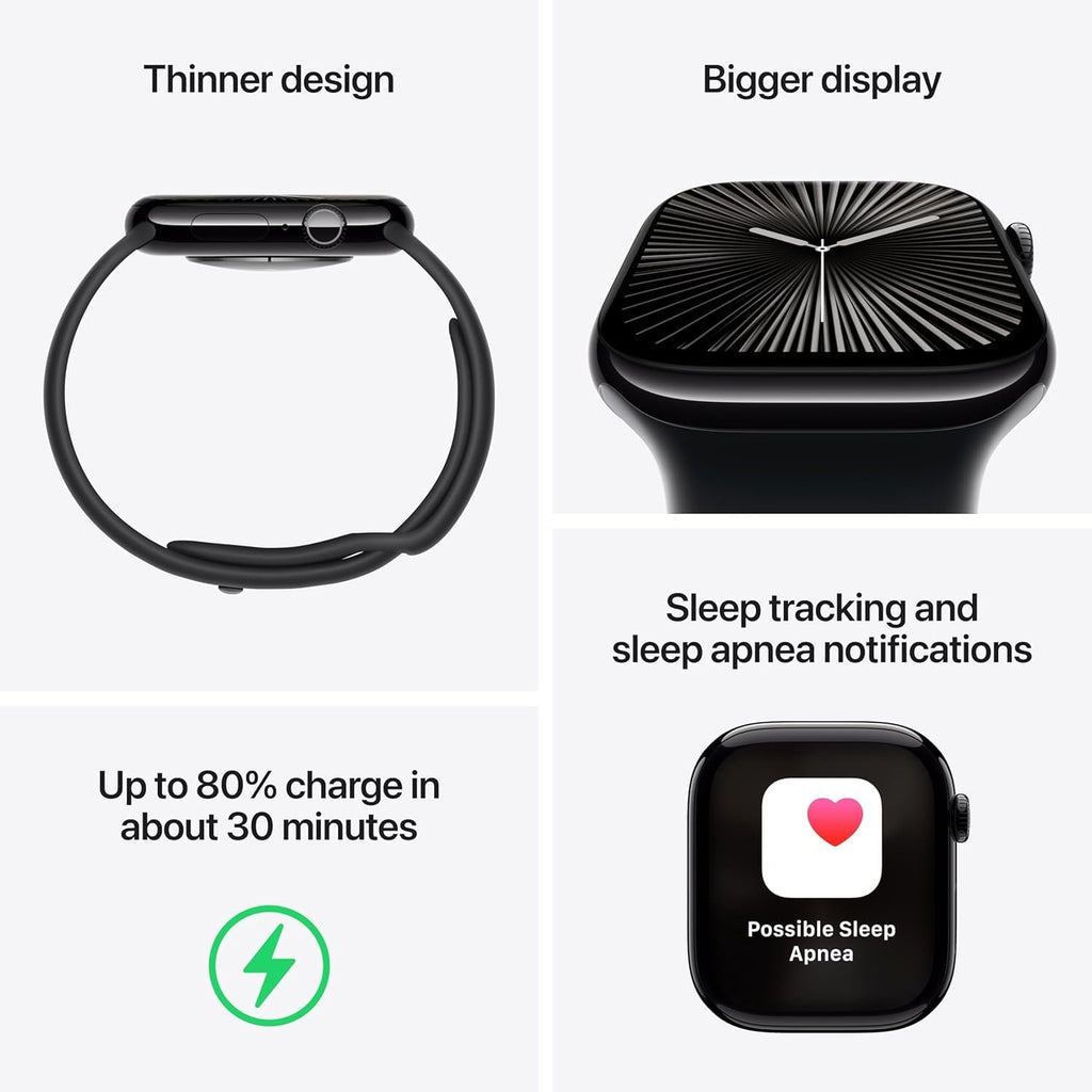 Apple Watch Series 10 (GPS+Cellular) 46mm Jet Black Aluminum Case w/ Ink Sport Loop - MWY53LW/A