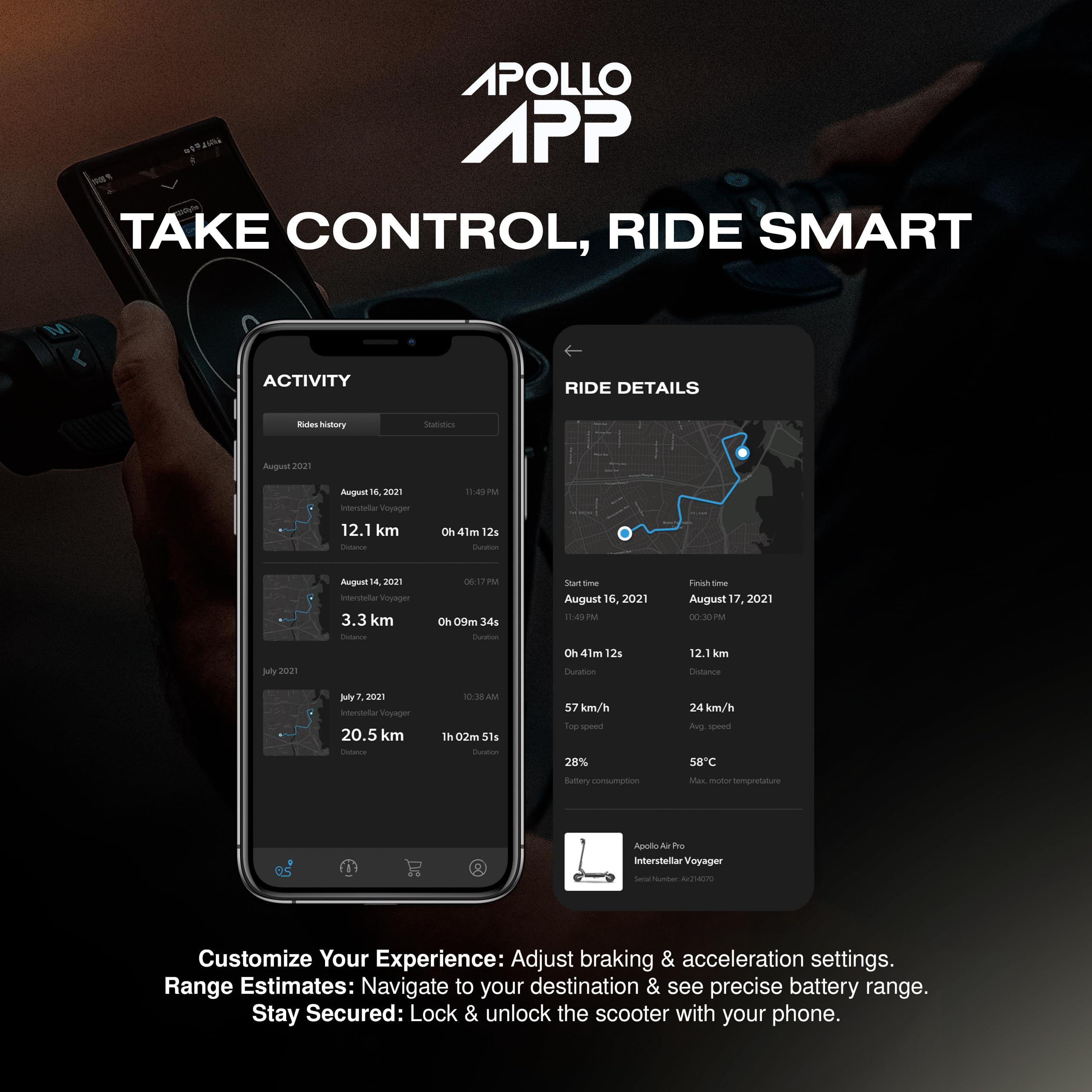 Apollo - Go Premium Dual-Motor Electric Scooter w/40 mi Max Operating Range & 28 mph Max Speed - Excellent Condition