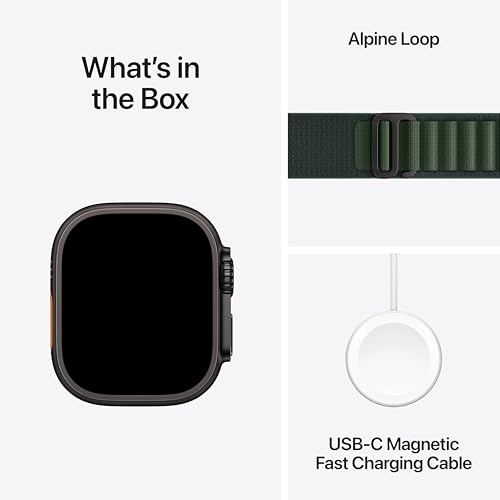 Apple Watch Ultra 2 (GPS + Cellular) 49mm Black Titanium Case with Dark Green Alpine Loop - Medium - MX4R3LW/A