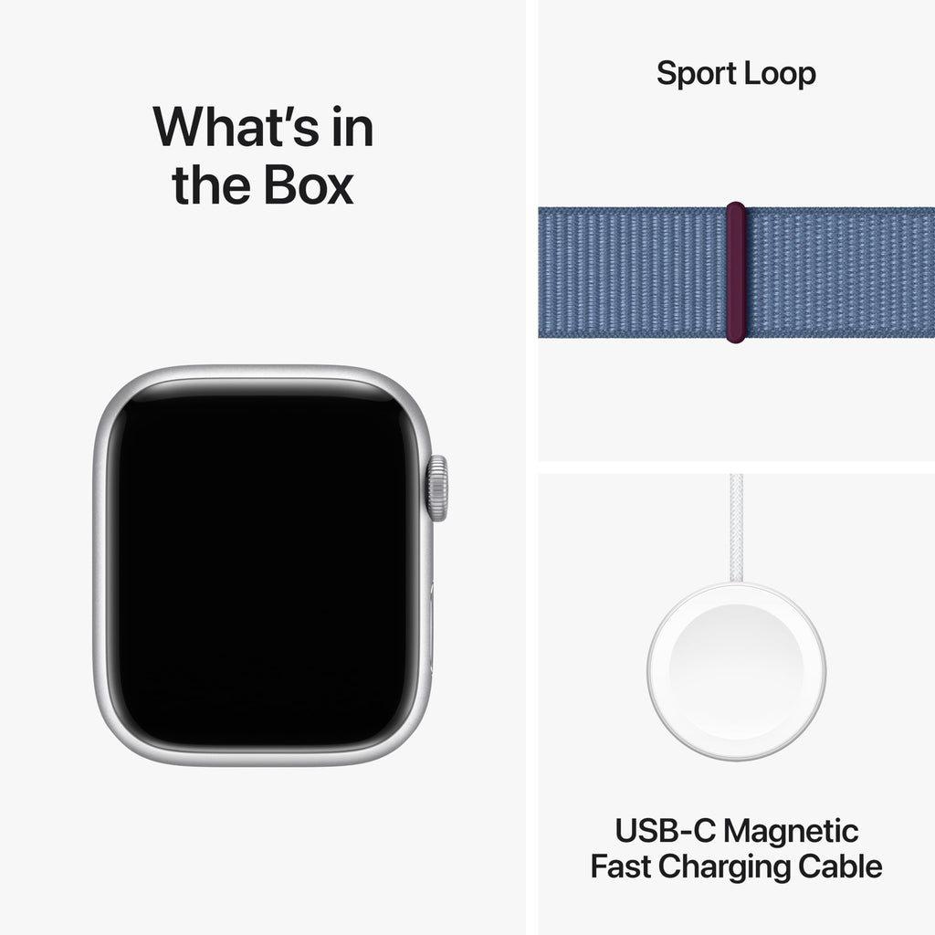 Apple Watch Series 9 (GPS) 45mm Silver Aluminum Case w/ Winter Blue Sport Loop - No Blood Oxygen