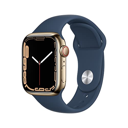 Apple Watch Series 7 Cellular - 45mm Gold with Abyss Blue Sport Band -MN9J3LL/A