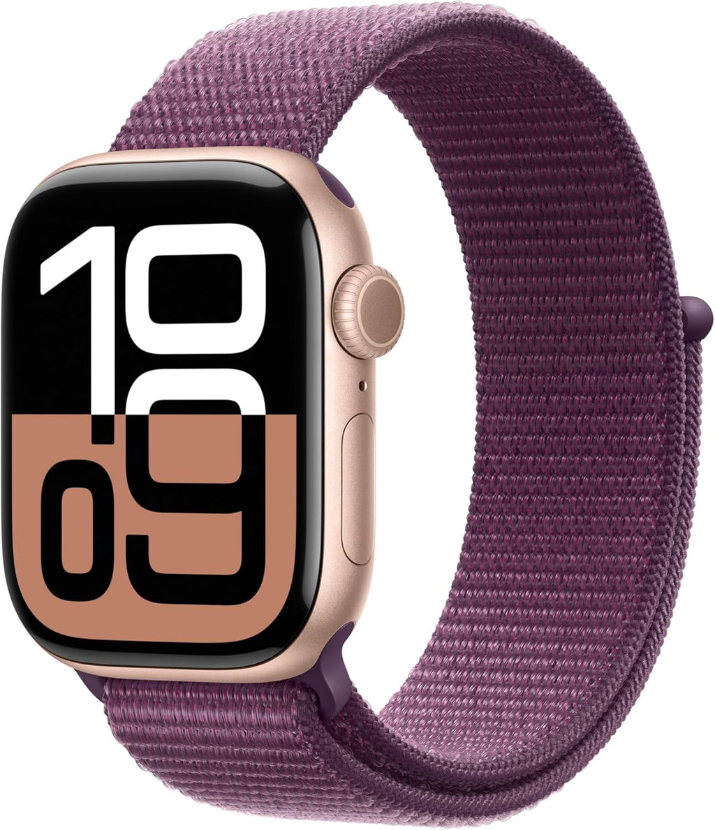 Apple Watch Series 10 (GPS+Cellular) 42mm Rose Gold Aluminum Case with Plum Sport Loop Band - MWXC3LW/A