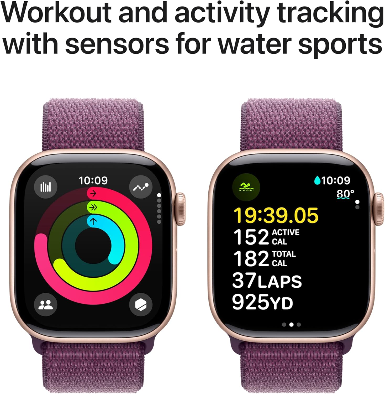 Apple Watch Series 10 (GPS+Cellular) 42mm Rose Gold Aluminum Case with Plum Sport Loop Band - MWXC3LW/A