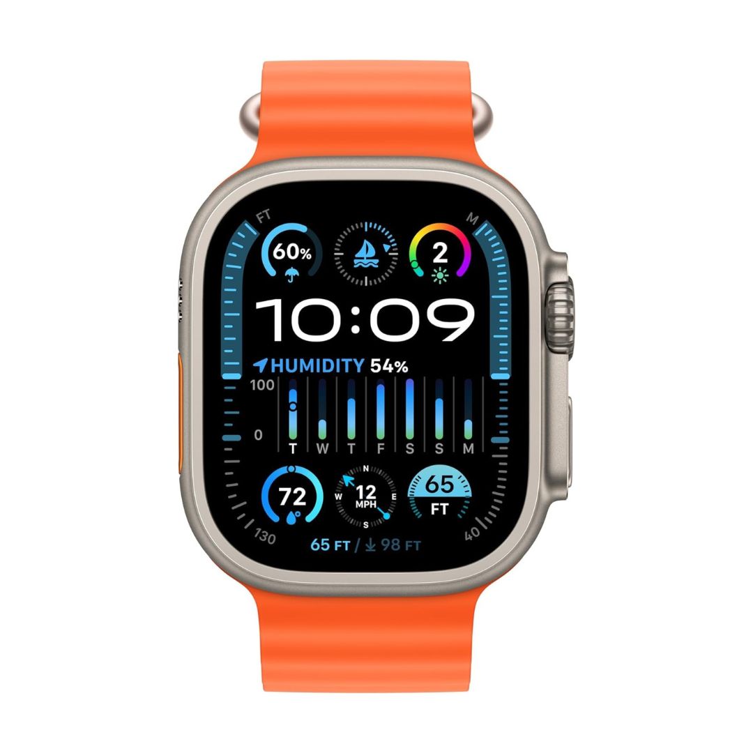 Apple Watch Ultra 2 (GPS + Cell) 49mm Titanium Case w/ Orange Ocean Band (NO Blood Oxygen) - MREH3LW/A