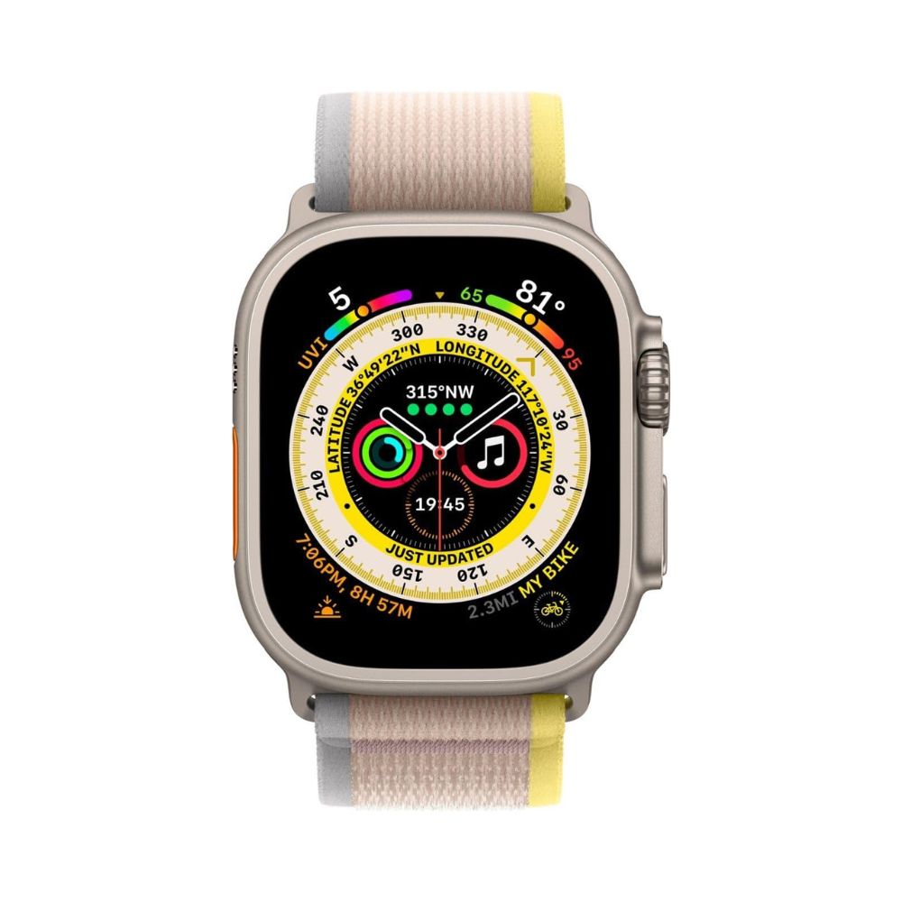 Apple Watch Ultra (GPS + Cellular) 49mm Titanium Case with Yellow/Beige Trail Loop - S/M - MNHD3LL/A