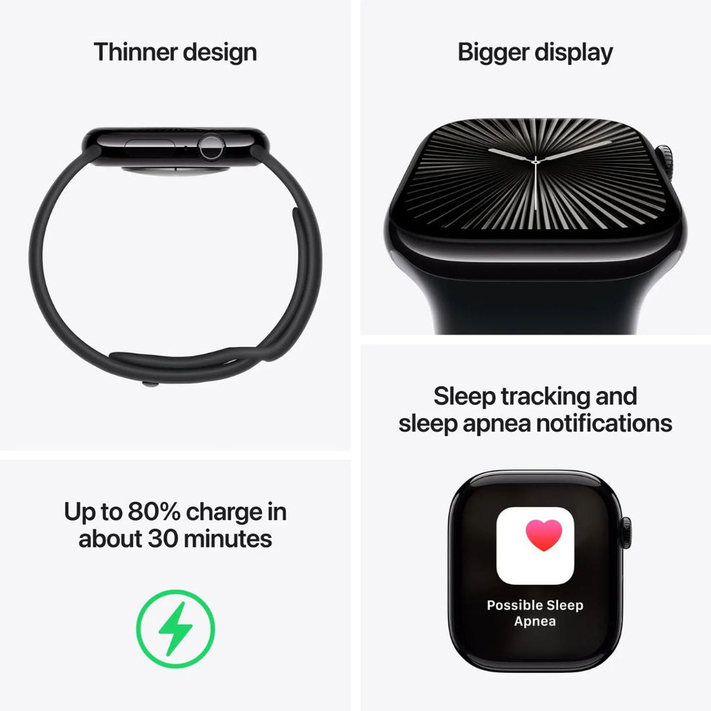 Apple Watch Series 10 GPS + Cellular 46mm Aluminum Case with Black Sport Band - MWY43LW/A
