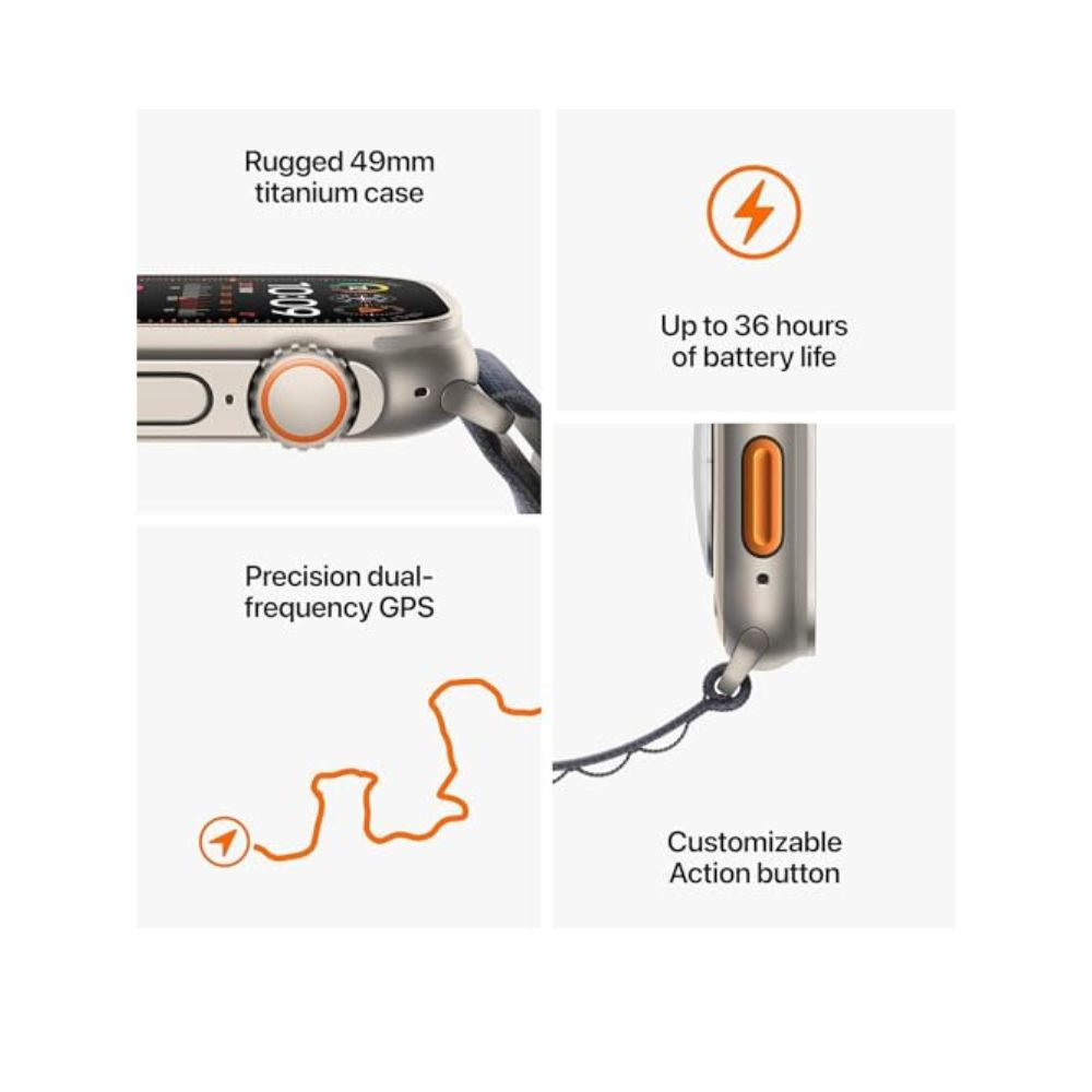 Apple Watch Ultra 2 GPS + Cell 49mm Titanium Case with Orange/Beige Trail Loop - S/M - MRF13LW/A