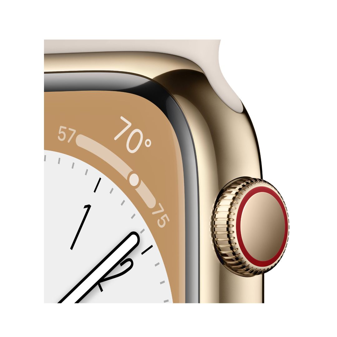 Apple Watch Series 8 GPS + Cellular 45mm Gold Stainless Steel Case with Starlight Sport Band - M/L - MNW03LL/A