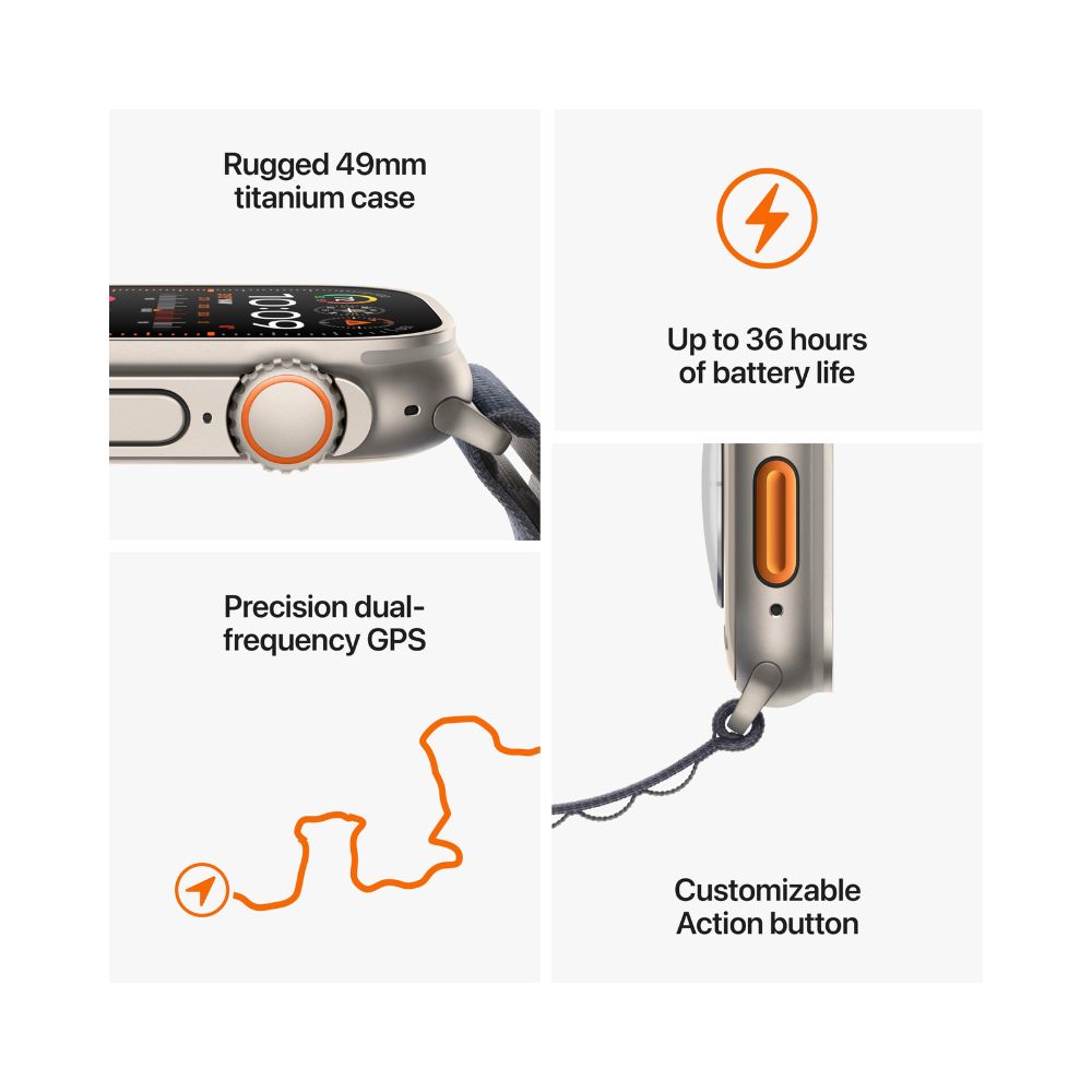 Apple Watch Ultra 2 (GPS + Cellular) 49mm Titanium Case w/ Orange/Beige Trail Loop S/M w/ Blood Oxygen - MRF13LL/A