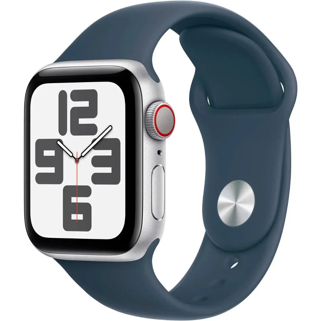 Apple Watch SE 2nd Gen (GPS+Cell) – 40mm Silver Aluminum Case with Storm Blue Sport Band (M/L) – MRGL3LL/A (2022)