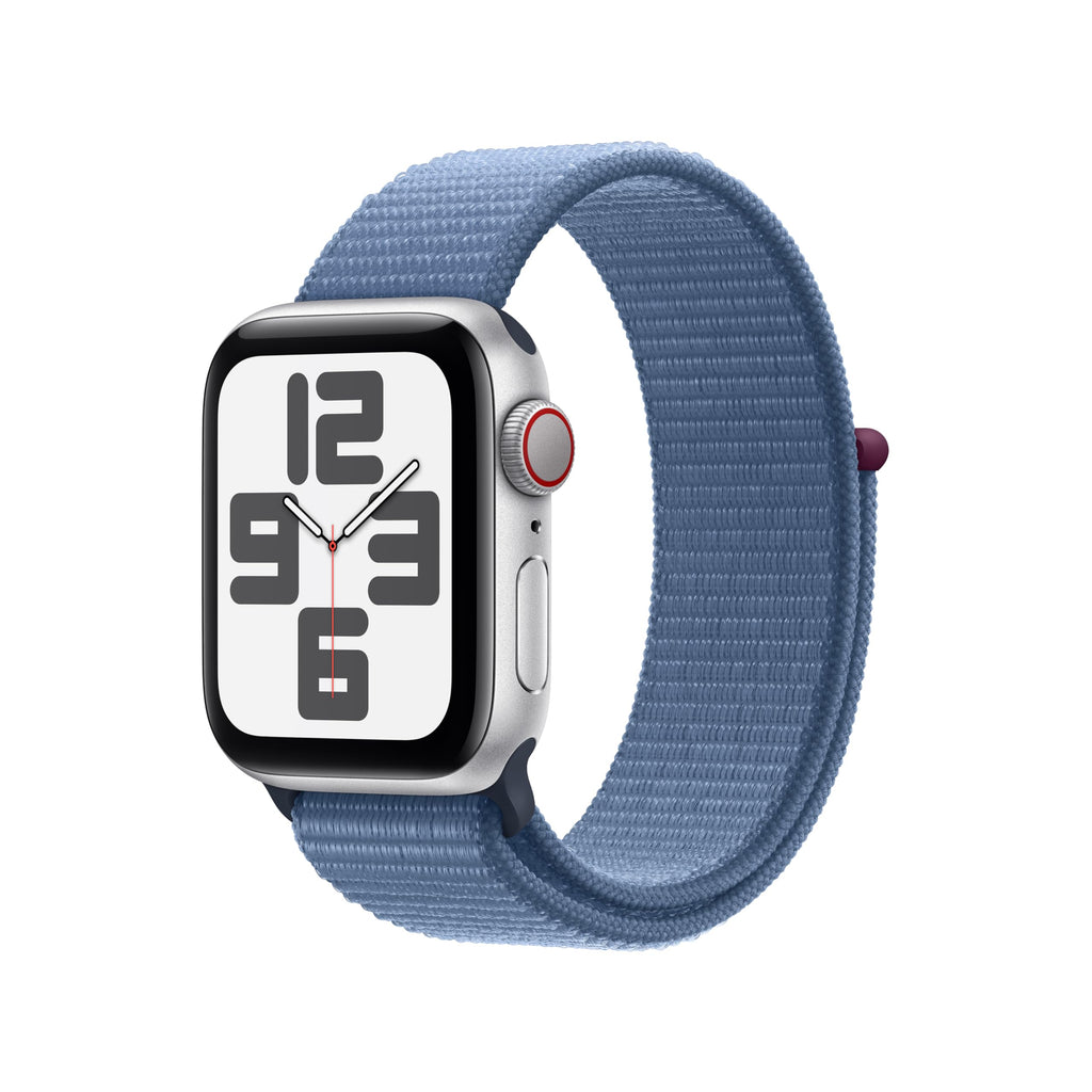 Apple Watch SE 2nd Generation (GPS + Cellular) 40mm Silver Aluminum Case with Winter Blue Sport Loop - MRGP3LL/A