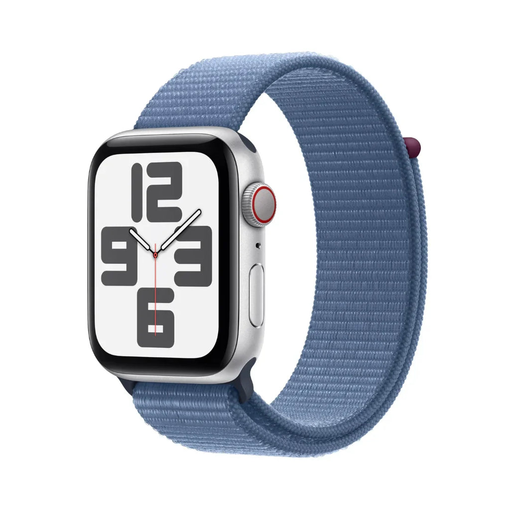 Apple Watch SE 2nd Generation (GPS + Cellular) 44mm Silver Aluminum Case with Winter Blue Sport Loop - MRHL3LL/A