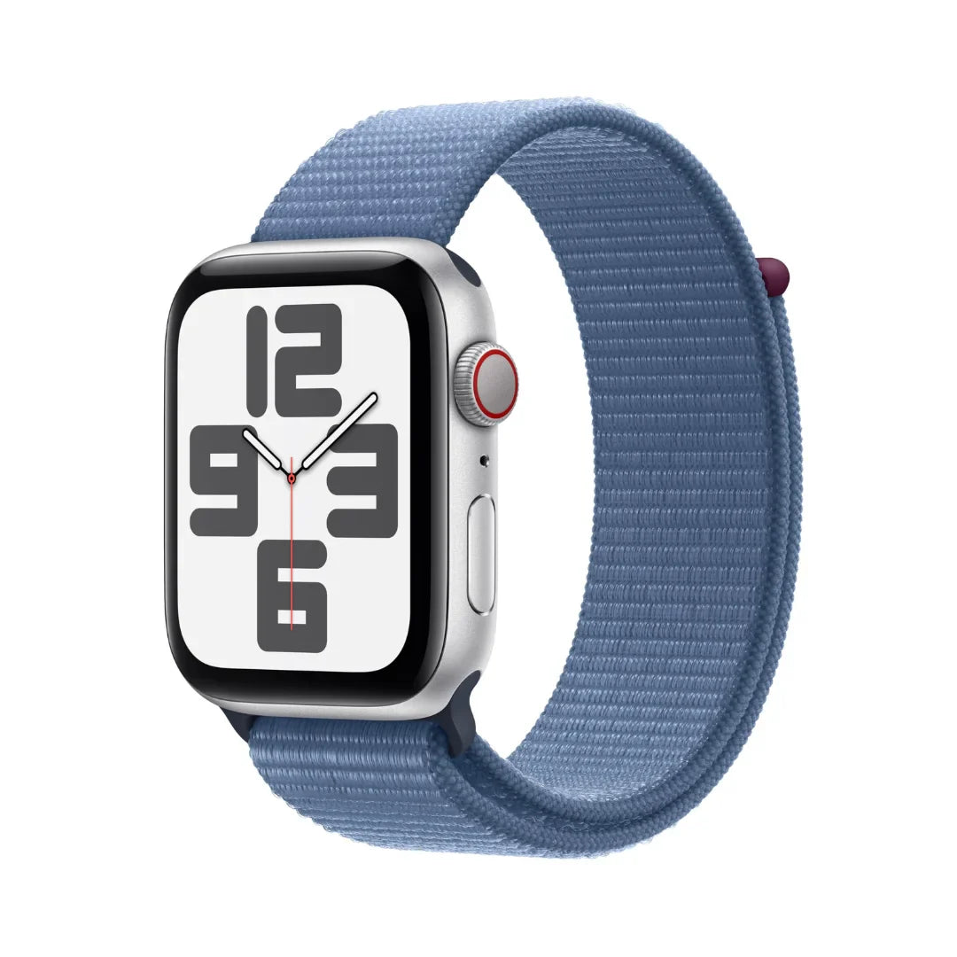 Apple Watch SE 2nd Generation (GPS + Cellular) 44mm Silver Aluminum Case with Winter Blue Sport Loop - MRHL3LL/A