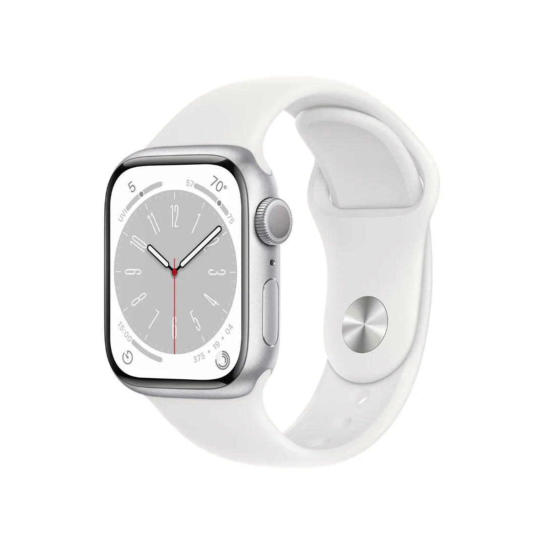 Apple Watch Series 8 (GPS) 41mm Aluminum Case w/ White Band - M/L Silver - MP6M3LL/A