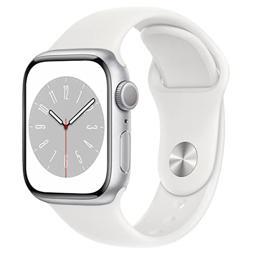 Apple Watch Series 8 (GPS) 41mm  Aluminum Case with White Sport Band - S/M - Silver