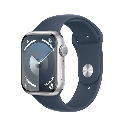Apple Watch Series 9 45mm GPS - Silver Aluminum Case with Storm Blue Sport Band - M/L - MR9E3LW/A