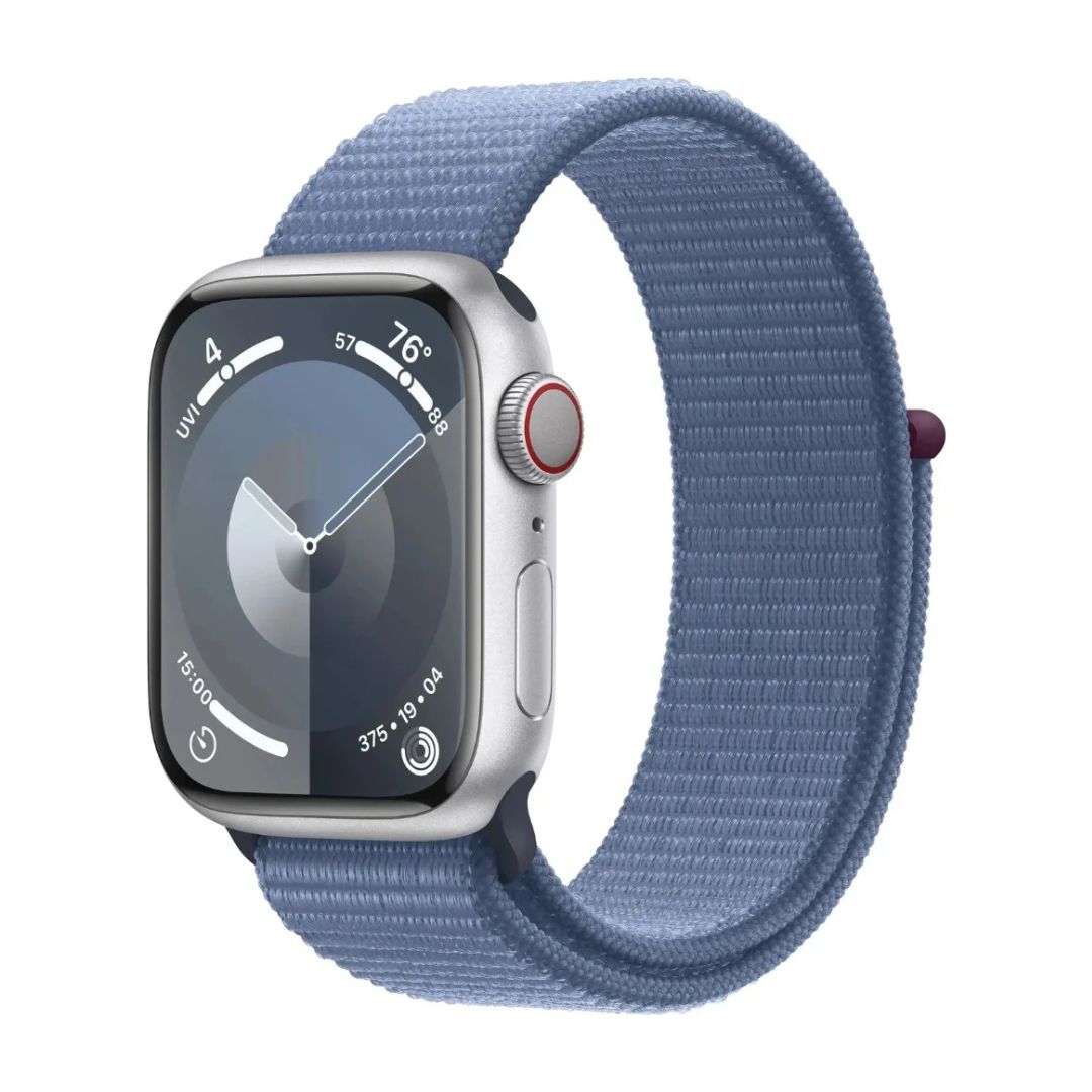 Apple Watch Series 9 (GPS+Cell) 41mm Aluminum Case w/ Winter Blue Sport Loop - MRHX3LW/A - No blood oxygen