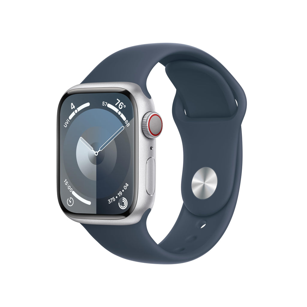 Apple Watch Series 9 (GPS + Cellular) 41mm Silver Aluminum Case w/ Storm Blue Sport band - S/M - MRHV3LW/A