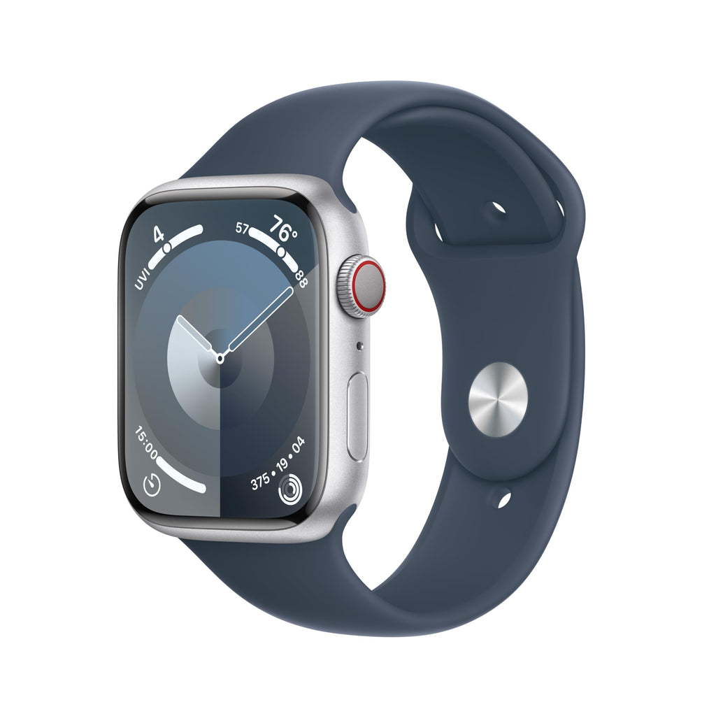 Apple Watch Series 9 (GPS + Cellular) – 45mm Silver Aluminum Case with Storm Blue Sport Band (M/L) – MRMH3LW/A