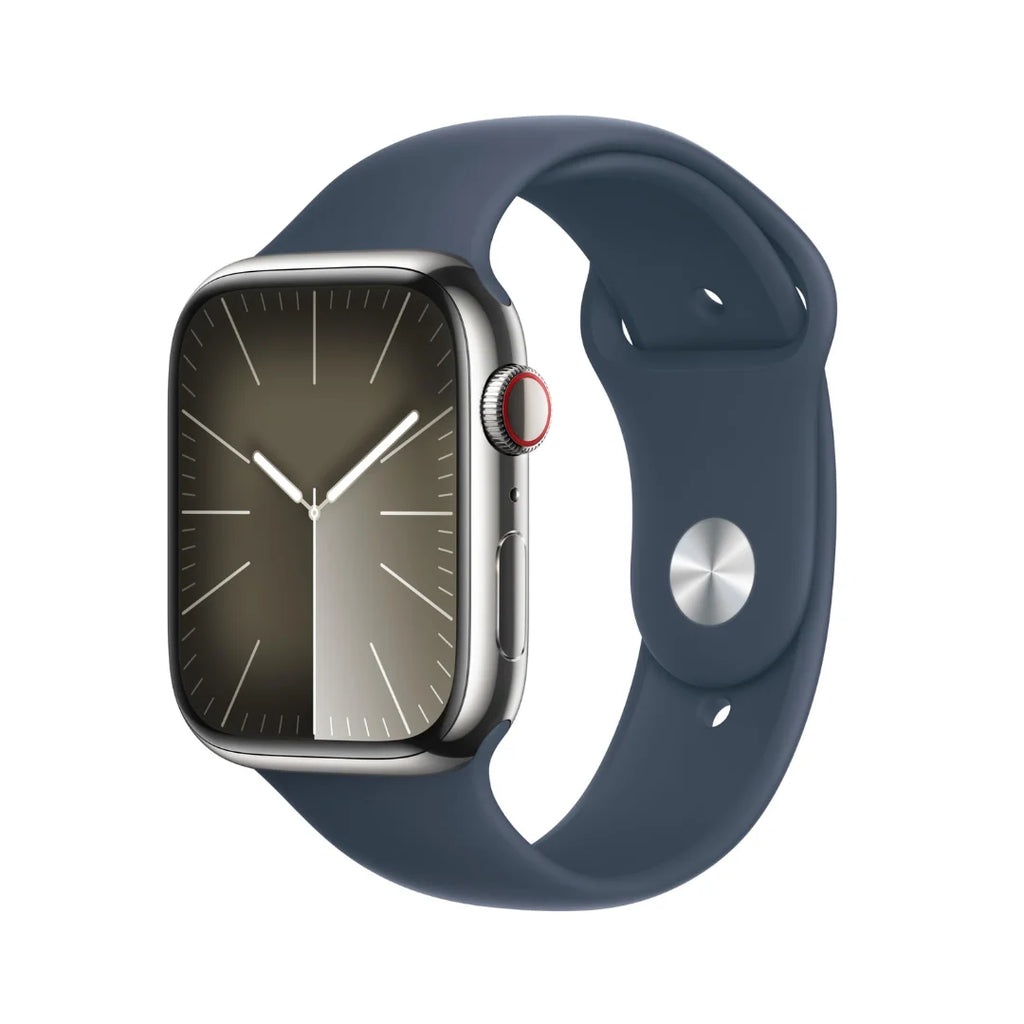 Apple Watch Series 9 GPS + Cellular 45mm Silver Stainless Case with Storm Blue Sport Band - M/L - MRMP3LL/A