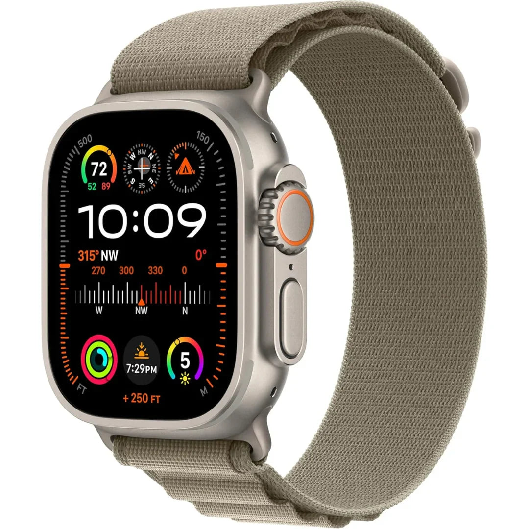 Apple Watch Ultra 2 (GPS + Cellular) 49mm Titanium Case w/ Olive Alpine Loop (Large) - MRF03LW/A