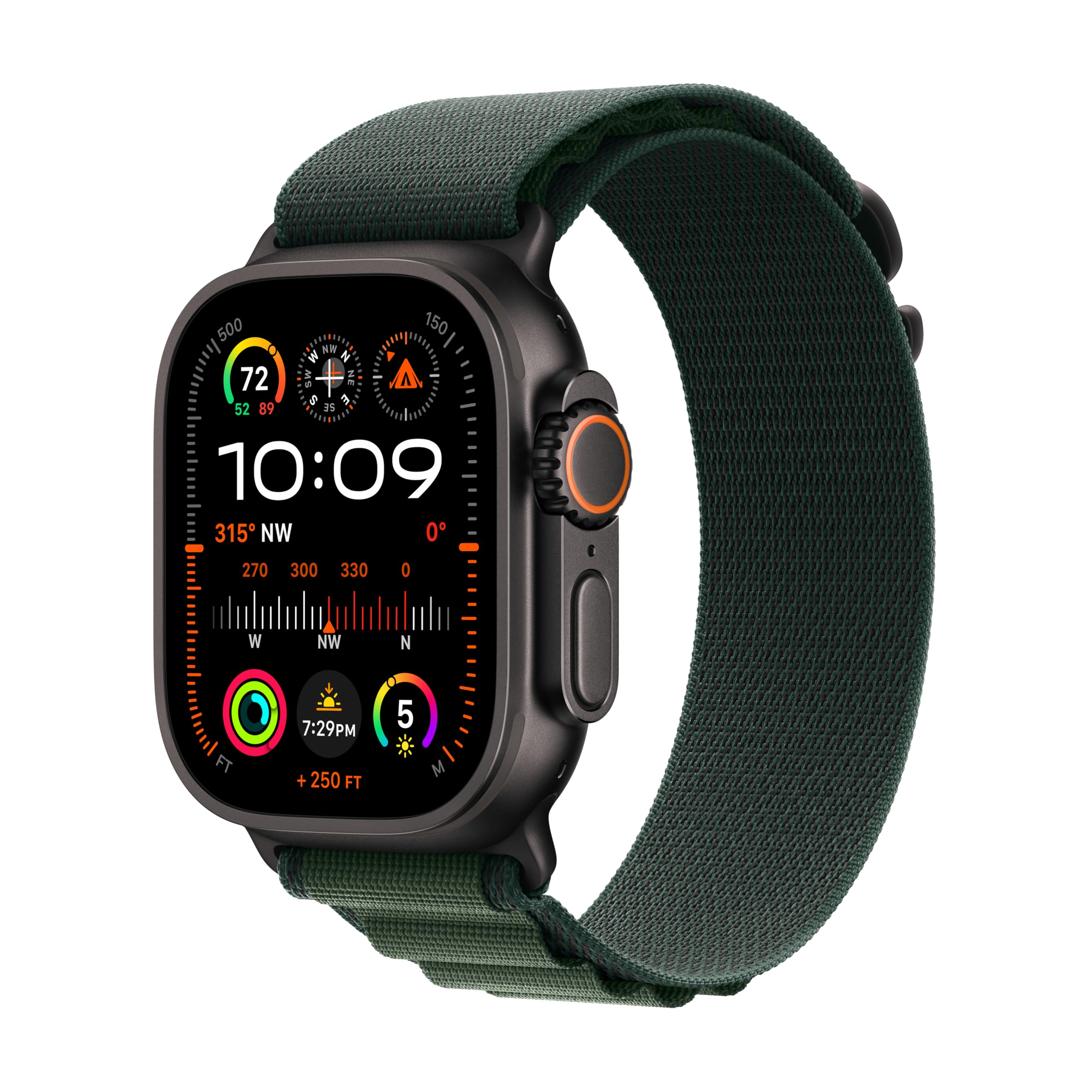 Apple Watch Ultra 2 (GPS + Cellular) 49mm Titanium Case with Dark Green Alpine Loop - Medium - Black