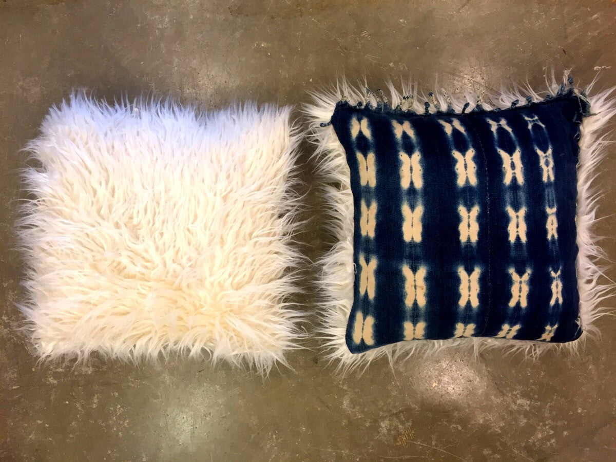 24" INDIGO PILLOWS BACKED WITH FAUX FUR