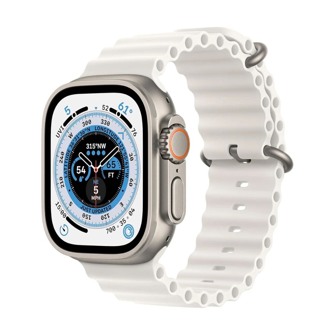 Apple Watch Ultra (GPS + Cellular) 49mm Titanium Case with White Ocean Band – MNH83LL/A