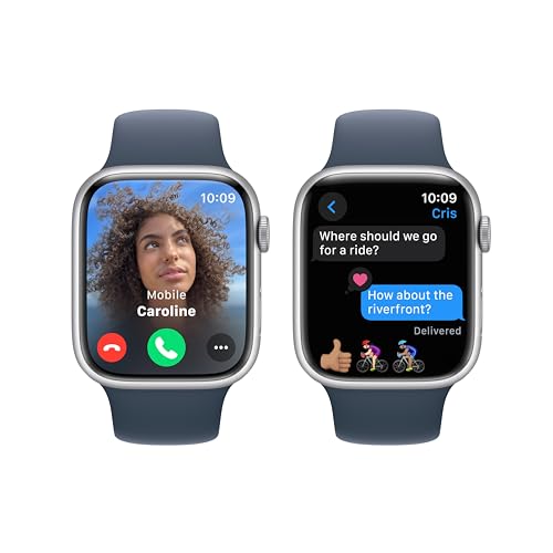 Apple Watch Series 9 45mm GPS - Silver Aluminum Case with Storm Blue Sport Band - M/L - MR9E3LW/A